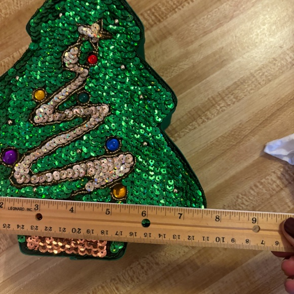 Green Fabric Sequin Christmas Tree Gift Box 8 3/4" Tall - Picture 3 of 7